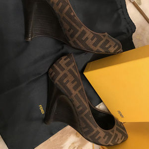 FENDI ZEPPA ZUCCA JACQUARD 4" WEDGE HEELS